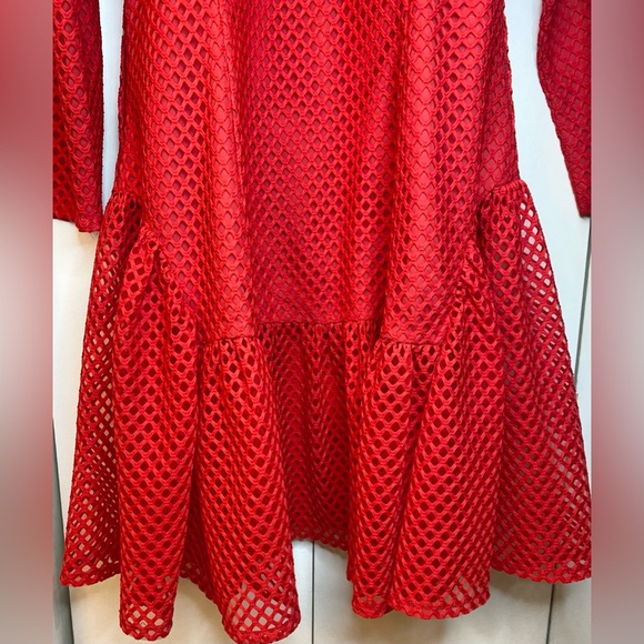 Jerry T Red Mesh Button-Up Dress Ptp 19” - Picture 5 of 7